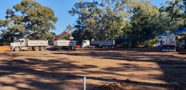 Cavendish Road SHS Rows of trucks loaded with debris